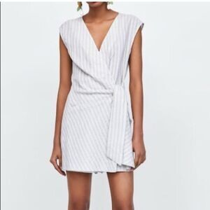 NEW ZARA stripes wrap side tie linen romper XS